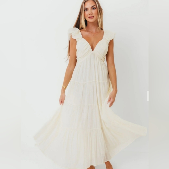 Boho Women’s Maxi Dress Medium Ruched Pleated Bodice Tiered Skirt Flowy Summer - Picture 1 of 14